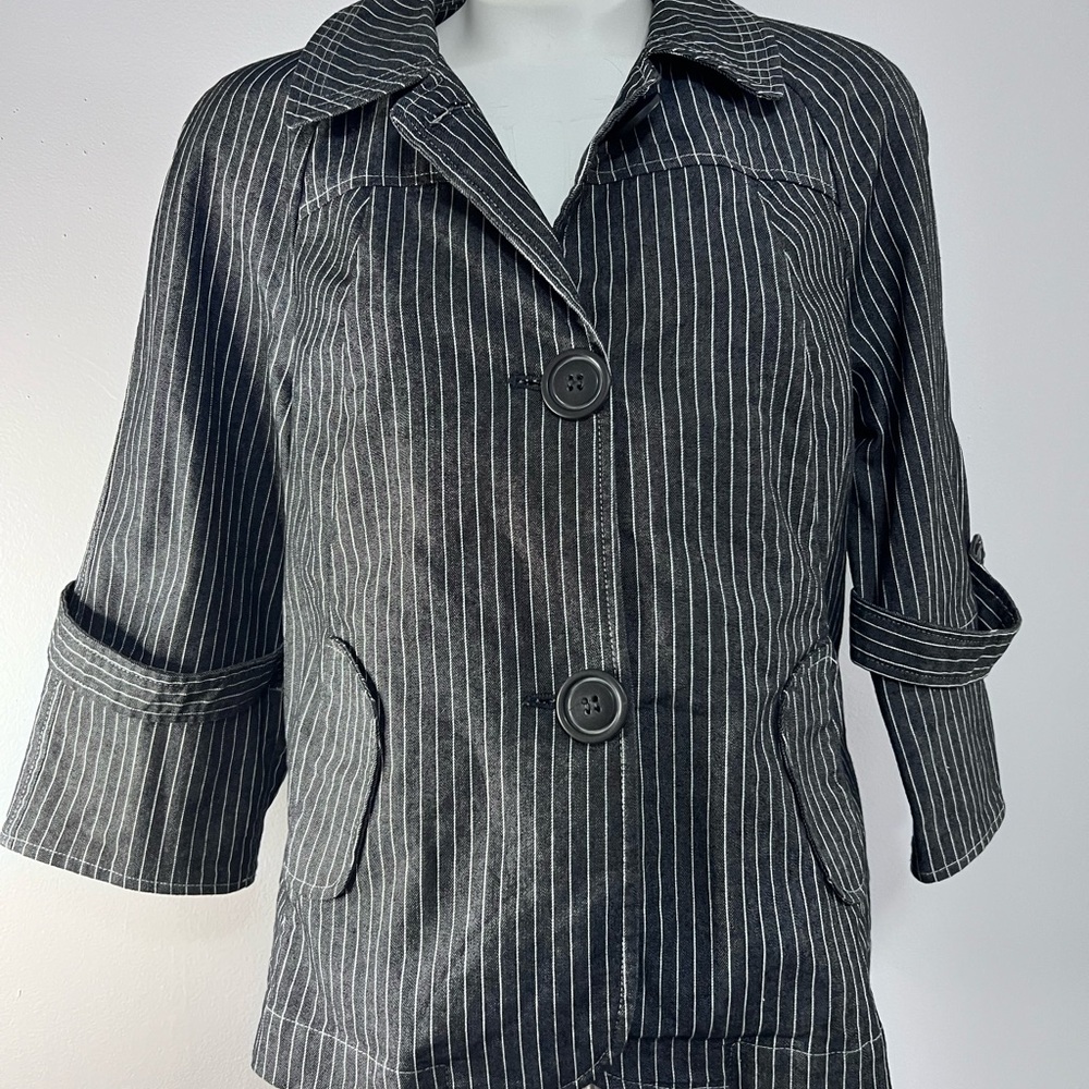 Robert Louis Black and White Striped Blazer